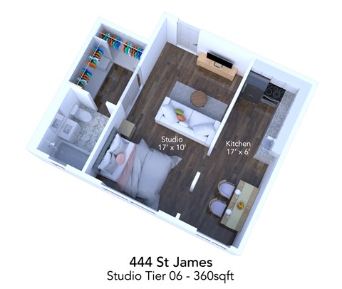 Floor plan for studio, 1 bath, 400 sqft
